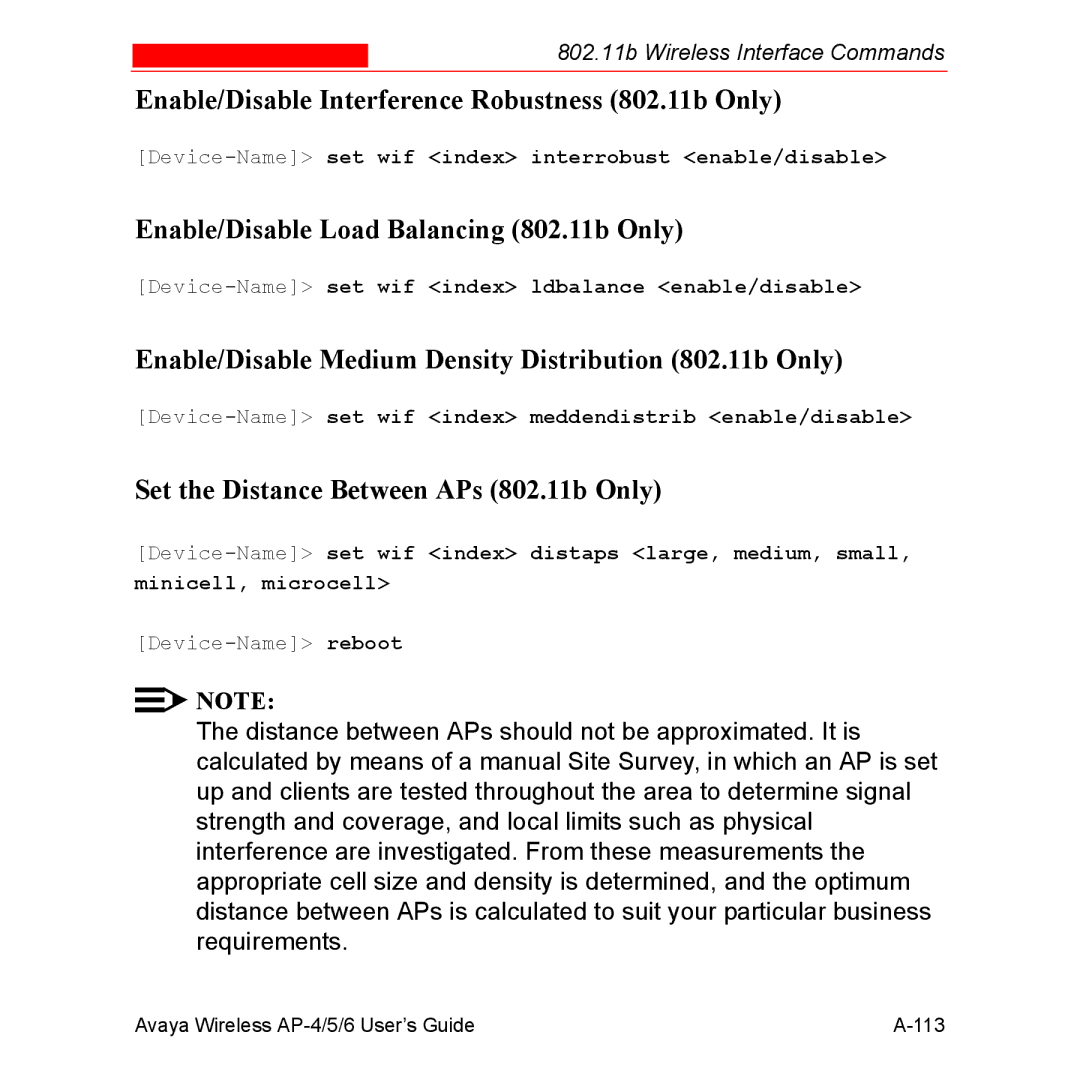 Avaya AP-4, AP-6, AP-5 manual Enable/Disable Interference Robustness 802.11b Only, Enable/Disable Load Balancing 802.11b Only 