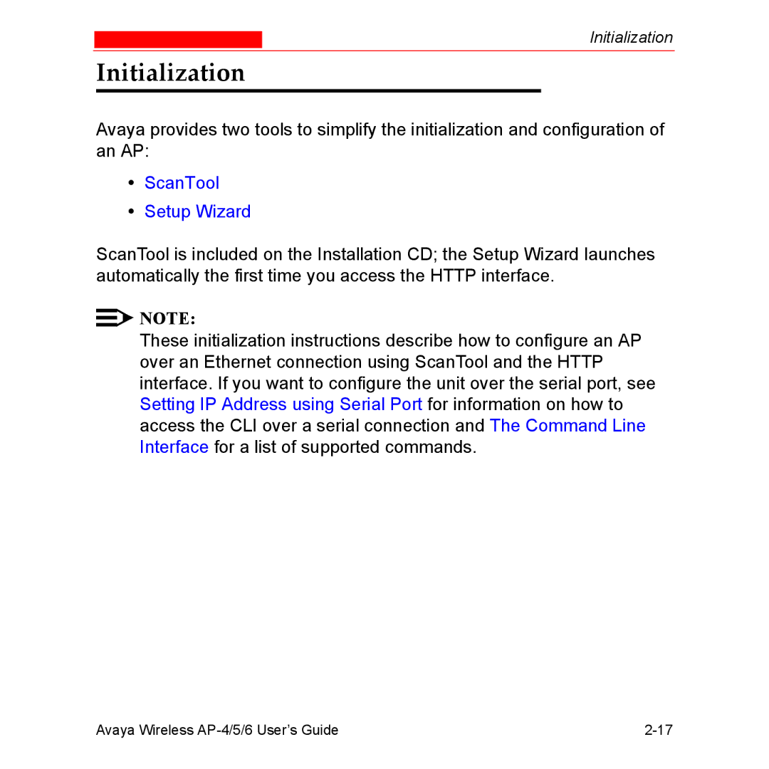 Avaya AP-5, AP-4, AP-6 manual Initialization, ScanTool Setup Wizard 