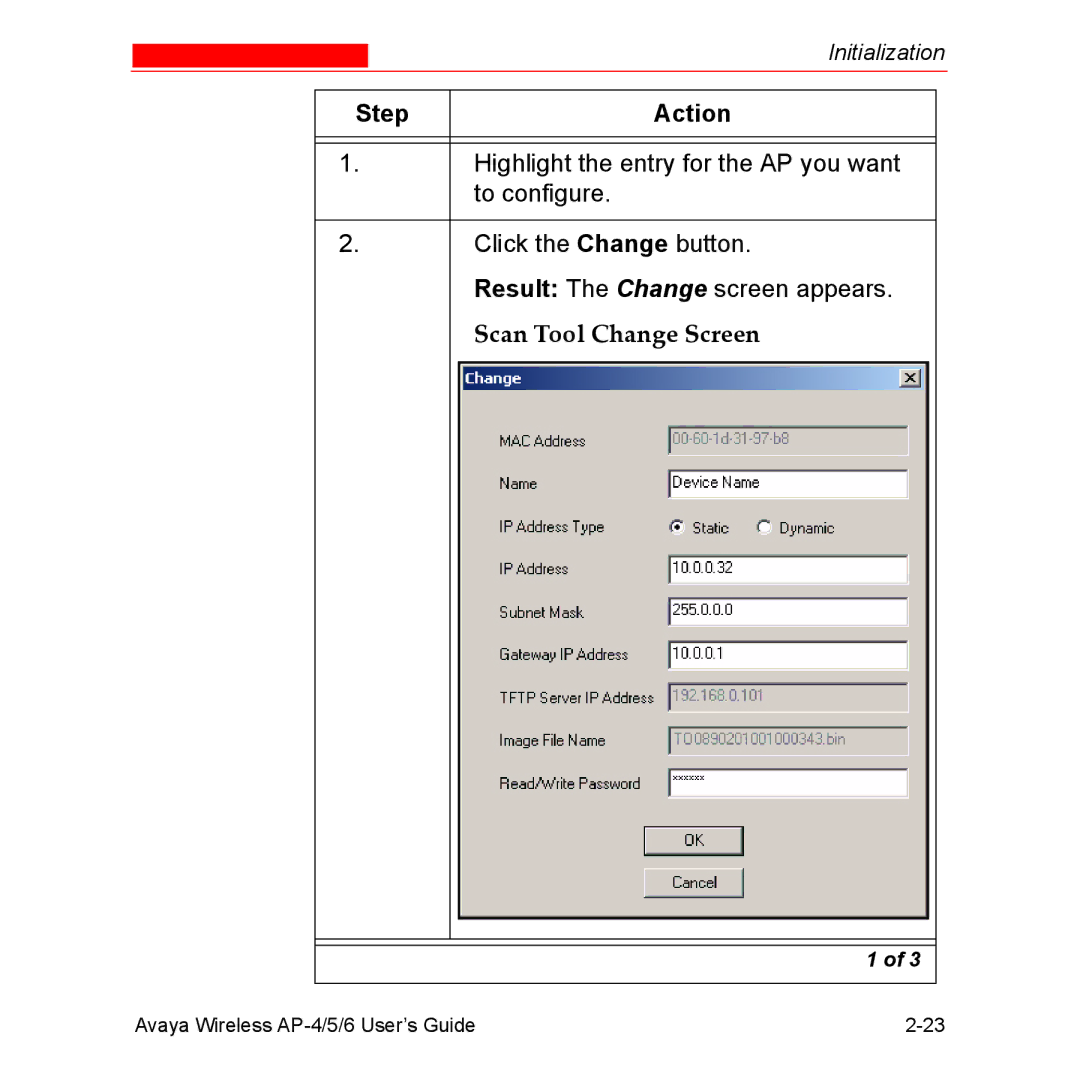 Avaya AP-5, AP-4, AP-6 manual Step Action, Scan Tool Change Screen 