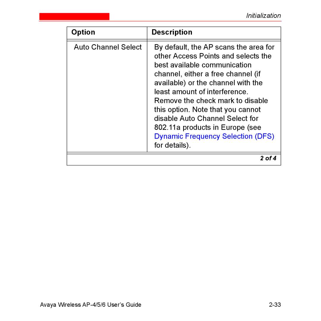 Avaya AP-4, AP-6, AP-5 manual Dynamic Frequency Selection DFS 