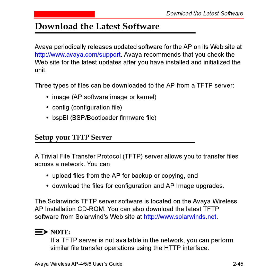 Avaya AP-4, AP-6, AP-5 manual Download the Latest Software, Setup your Tftp Server 