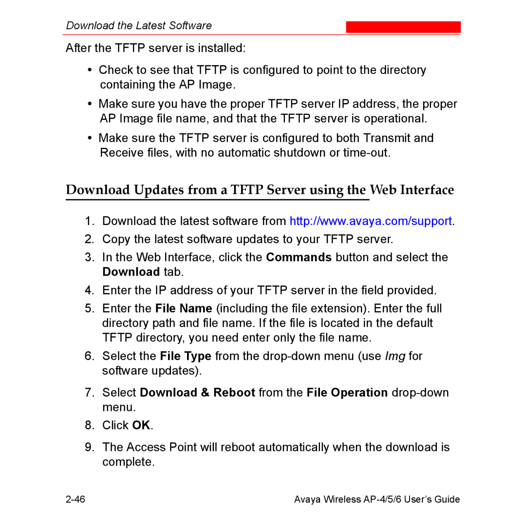 Avaya AP-6, AP-4, AP-5 manual Download Updates from a Tftp Server using the Web Interface 