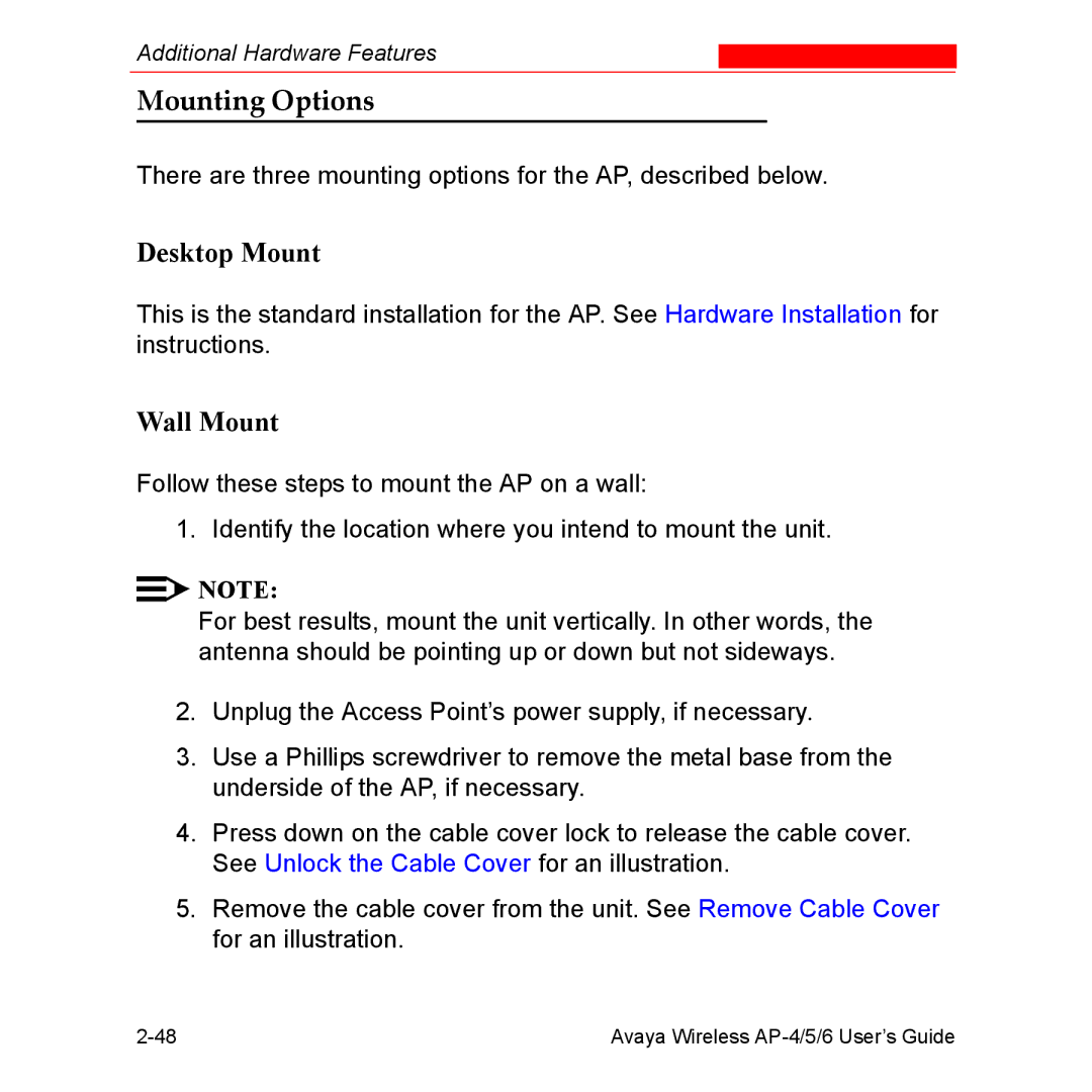 Avaya AP-4, AP-6, AP-5 manual Mounting Options, Desktop Mount, Wall Mount 
