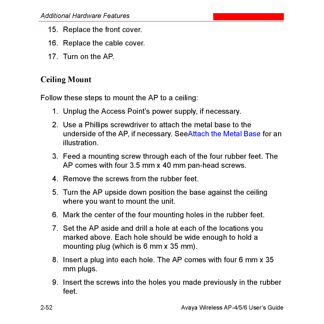 Avaya AP-6, AP-4, AP-5 manual Ceiling Mount 