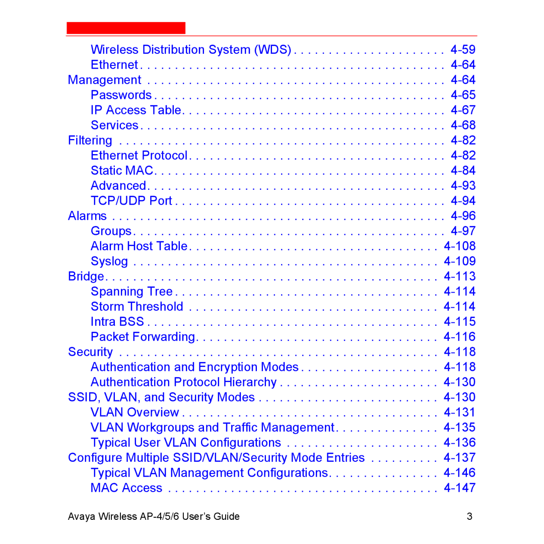 Avaya AP-6, AP-5 manual Avaya Wireless AP-4/5/6 User’s Guide 