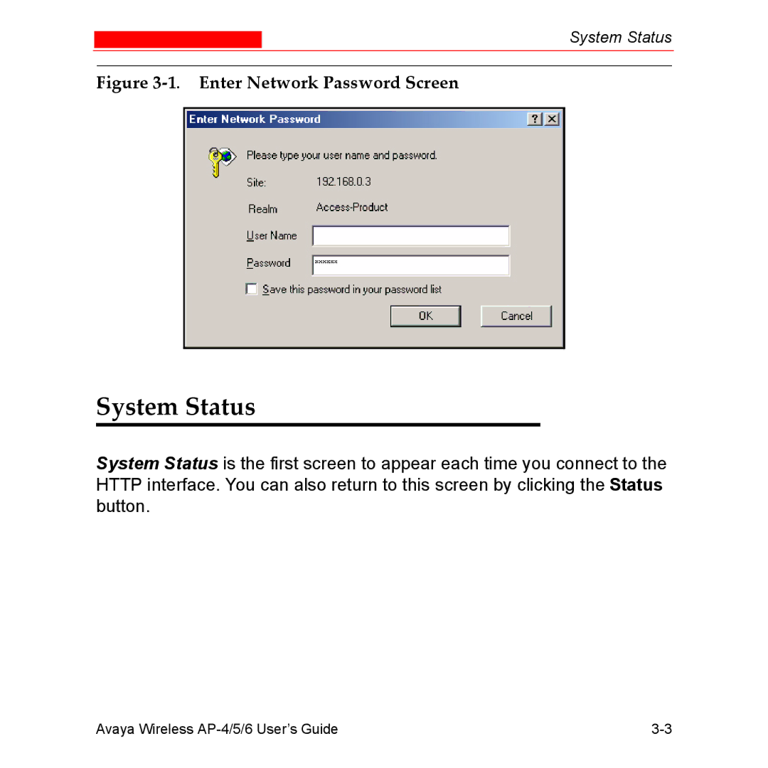 Avaya AP-5, AP-4, AP-6 manual System Status, Enter Network Password Screen 