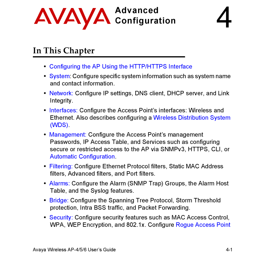 Avaya AP-4, AP-6, AP-5 manual Advanced4 Configuration 