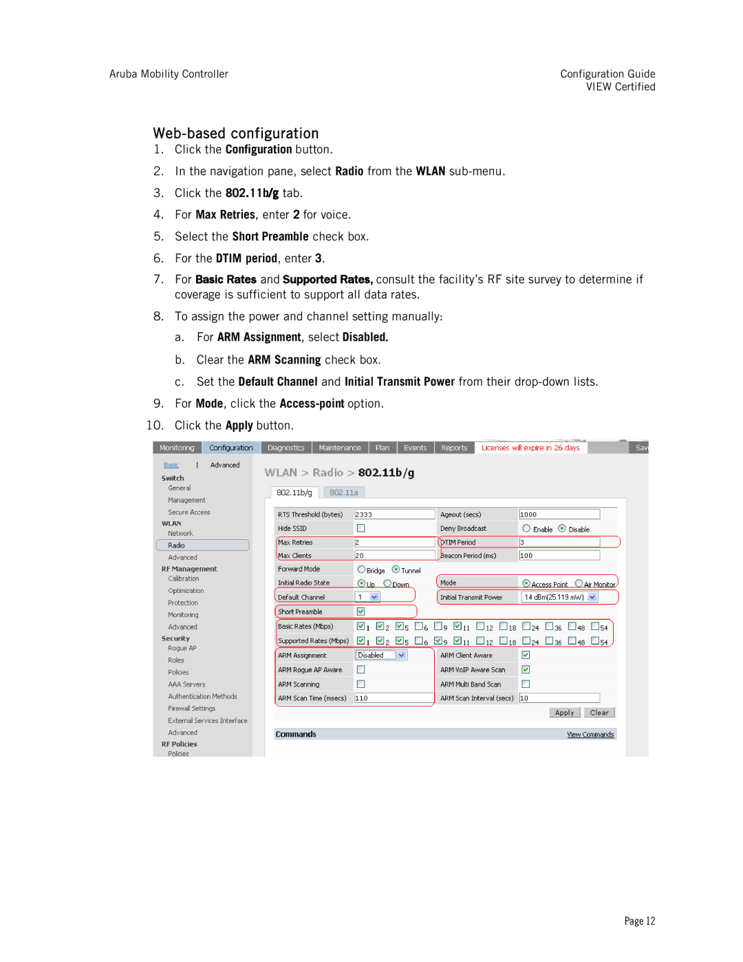 Avaya A200, AP60, AP65, A2400, A800, AP41, AP61, AP70, A6000 manual Web-based configuration, For ARM Assignment, select Disabled 