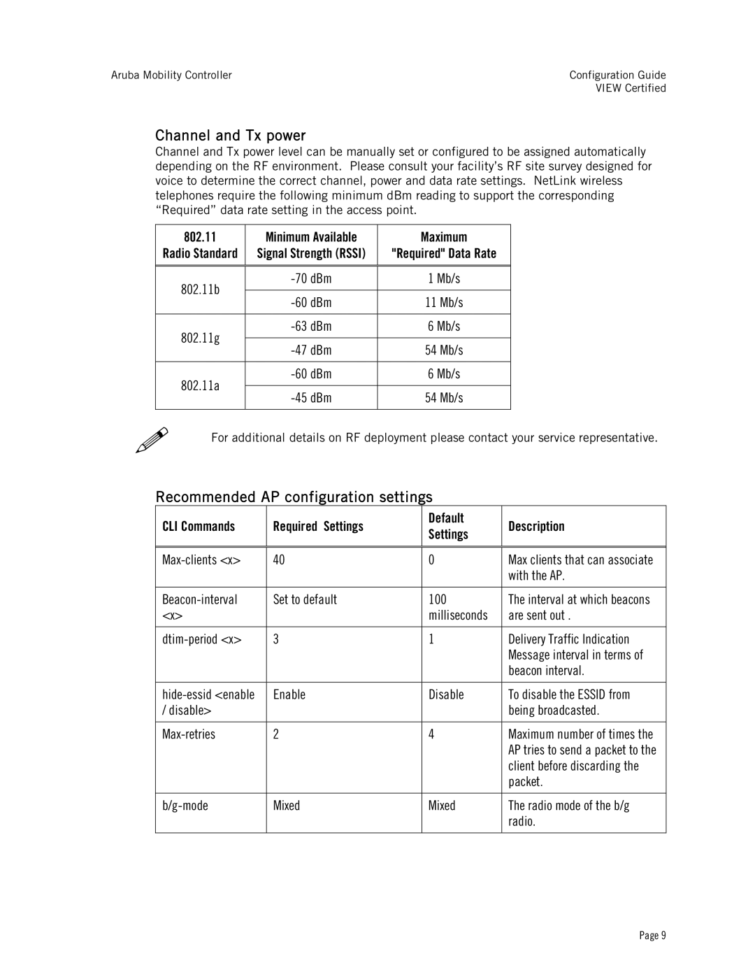 Avaya AP60, AP65, A2400, A200, A800, AP41, AP61, AP70, A6000 manual Channel and Tx power, Recommended AP configuration settings 