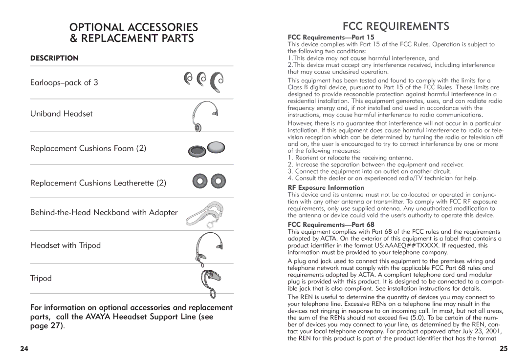 Avaya AWH-55 manual FCC Requirements 