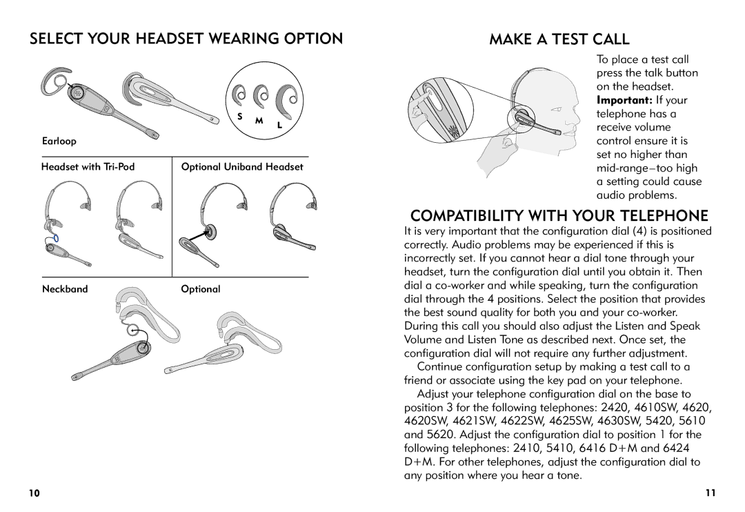 Avaya AWH-55 manual Select Your Headset Wearing Option, Make a Test Call, Compatibility with Your Telephone 