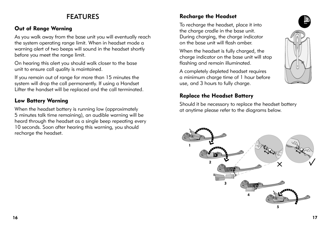 Avaya AWH-55 manual Features, Out of Range Warning 