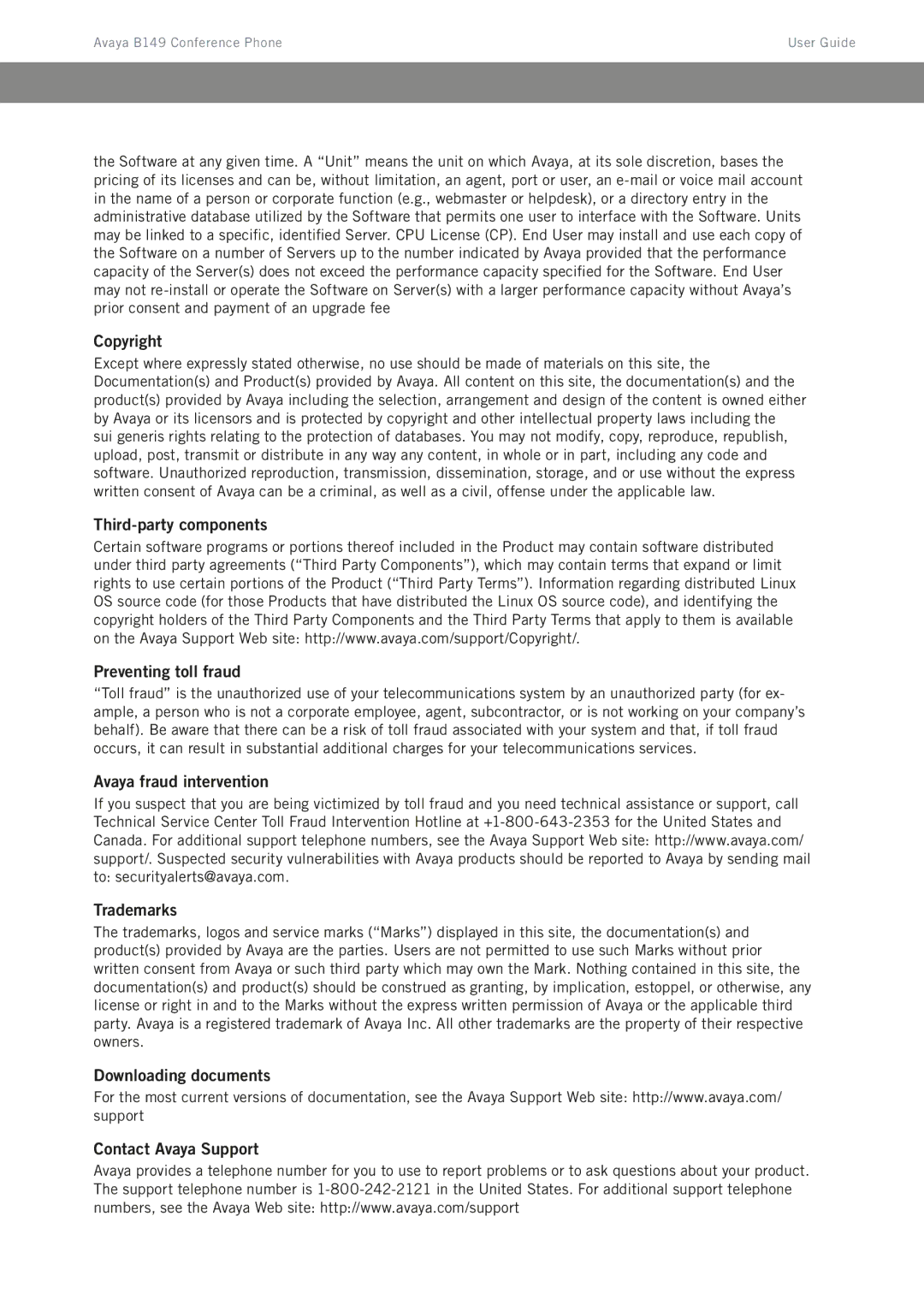 Avaya B149 manual Downloading documents Contact Avaya Support 