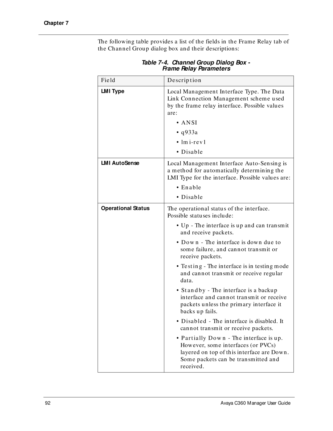 Avaya C360 manual Q933a, Lmi-rev1, Disable, Enable 