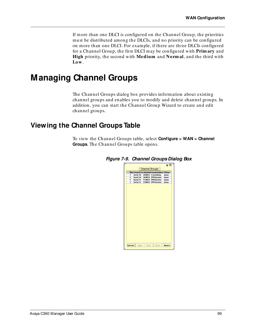 Avaya C360 manual Managing Channel Groups, Viewing the Channel Groups Table 