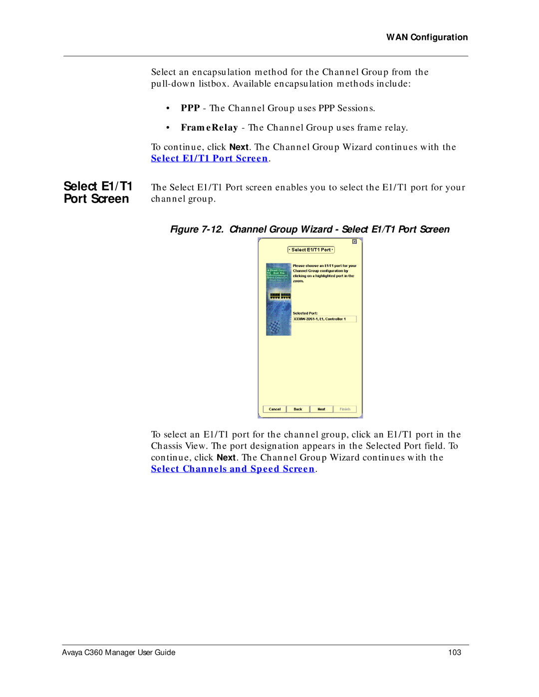 Avaya C360 manual Select E1/T1 Port Screen 