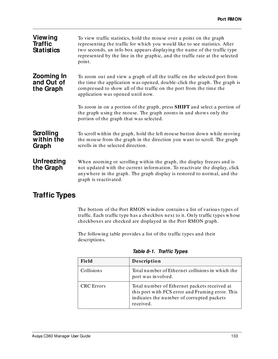 Avaya C360 manual Traffic Types 