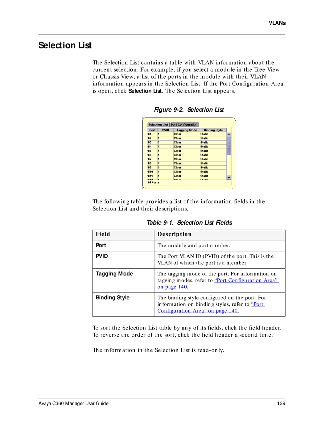 Avaya C360 manual Selection List Fields 