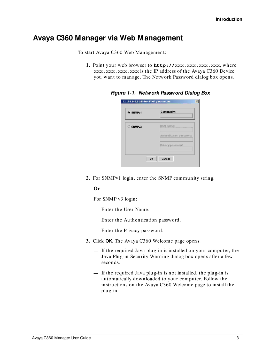 Avaya manual Avaya C360 Manager via Web Management, Network Password Dialog Box 