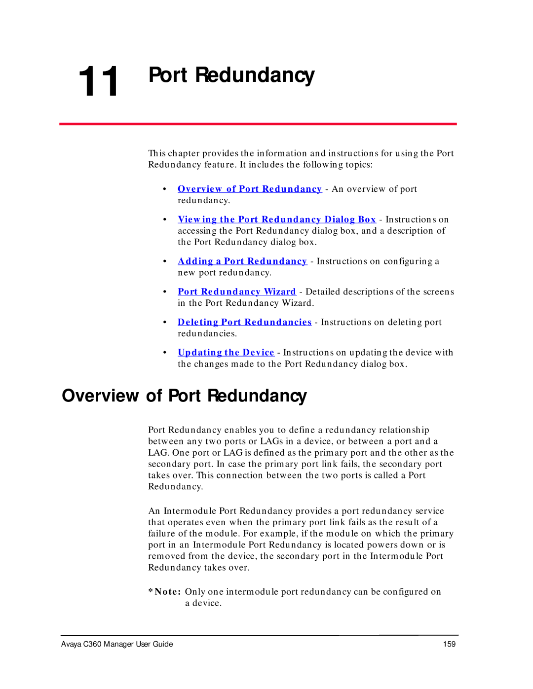 Avaya C360 manual Overview of Port Redundancy 