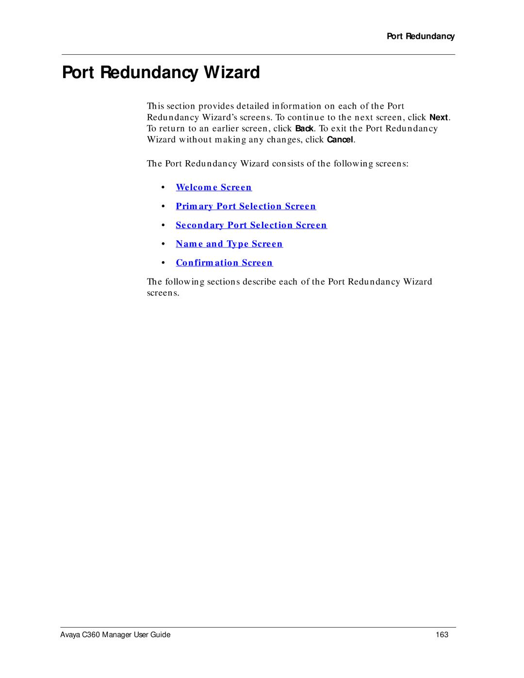 Avaya C360 manual Port Redundancy Wizard 