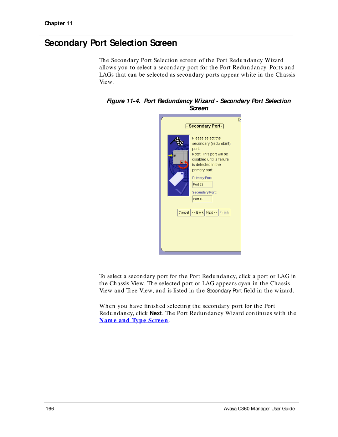 Avaya C360 manual Port Redundancy Wizard Secondary Port Selection Screen 