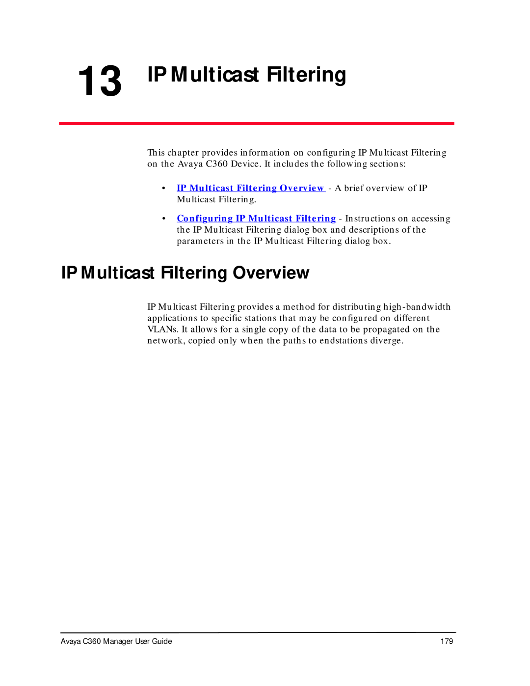 Avaya C360 manual IP Multicast Filtering Overview 