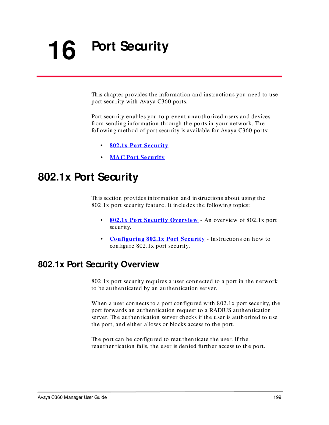 Avaya C360 manual 802.1x Port Security Overview 