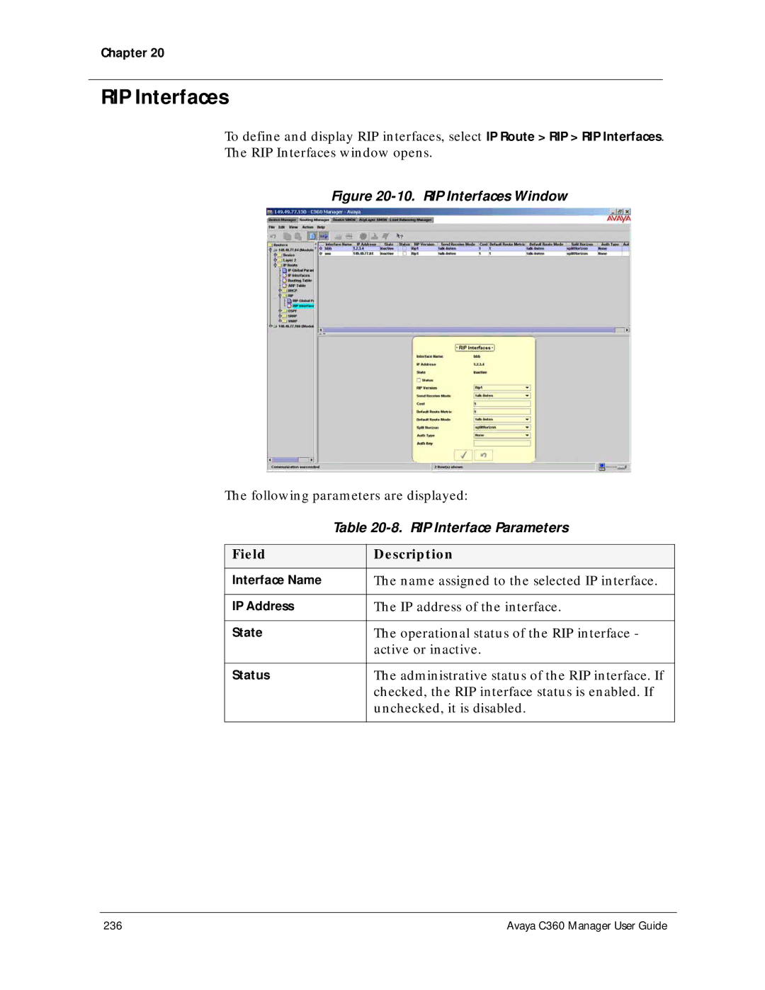 Avaya C360 manual RIP Interfaces, RIP Interface Parameters 