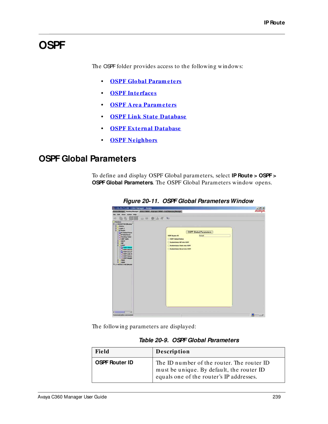 Avaya C360 manual Ospf Global Parameters 