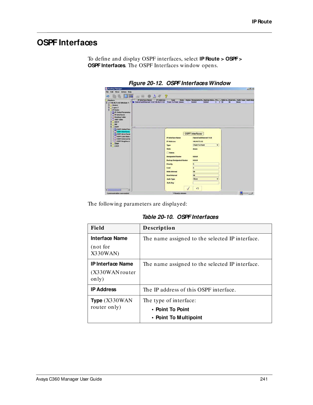 Avaya C360 manual Ospf Interfaces 