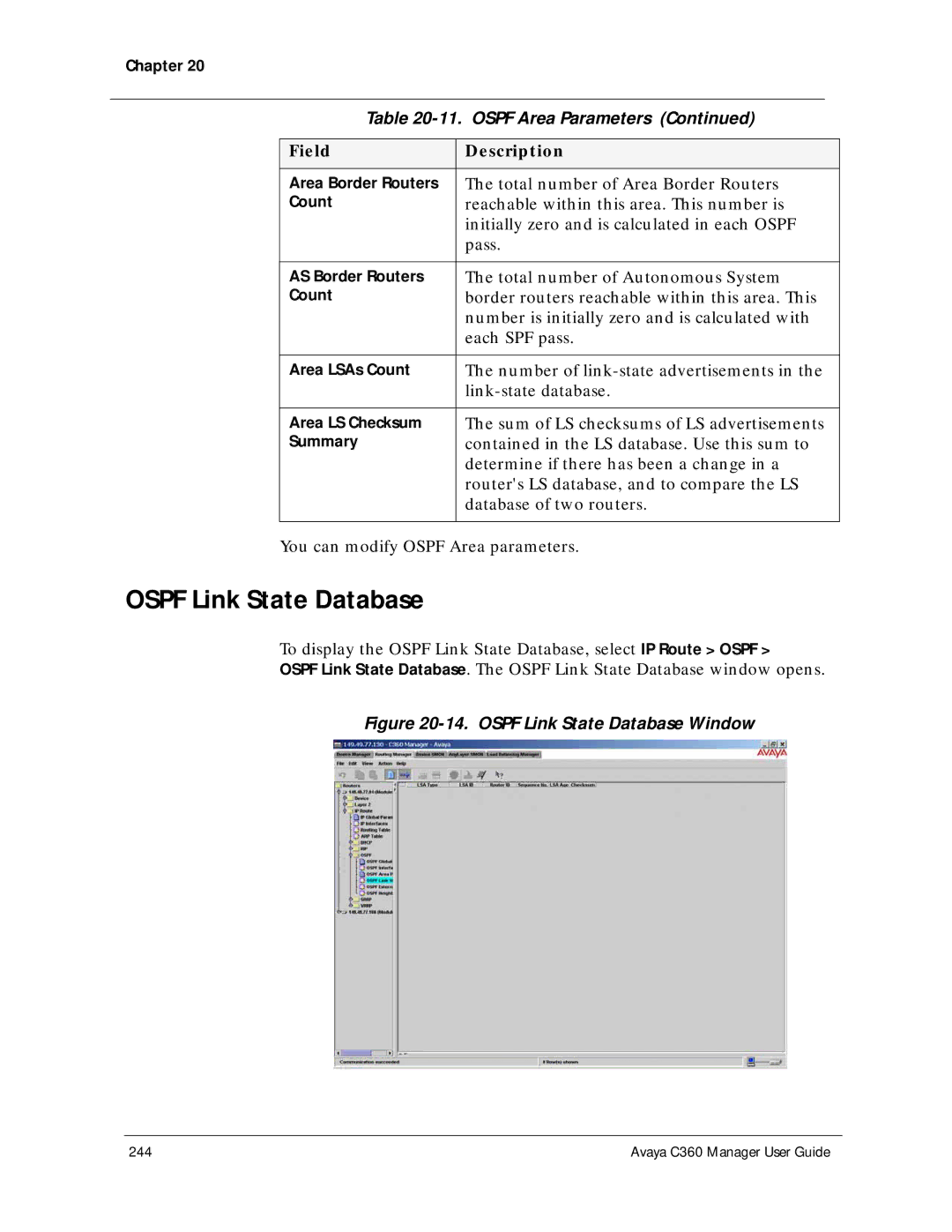 Avaya C360 manual Ospf Link State Database Window 