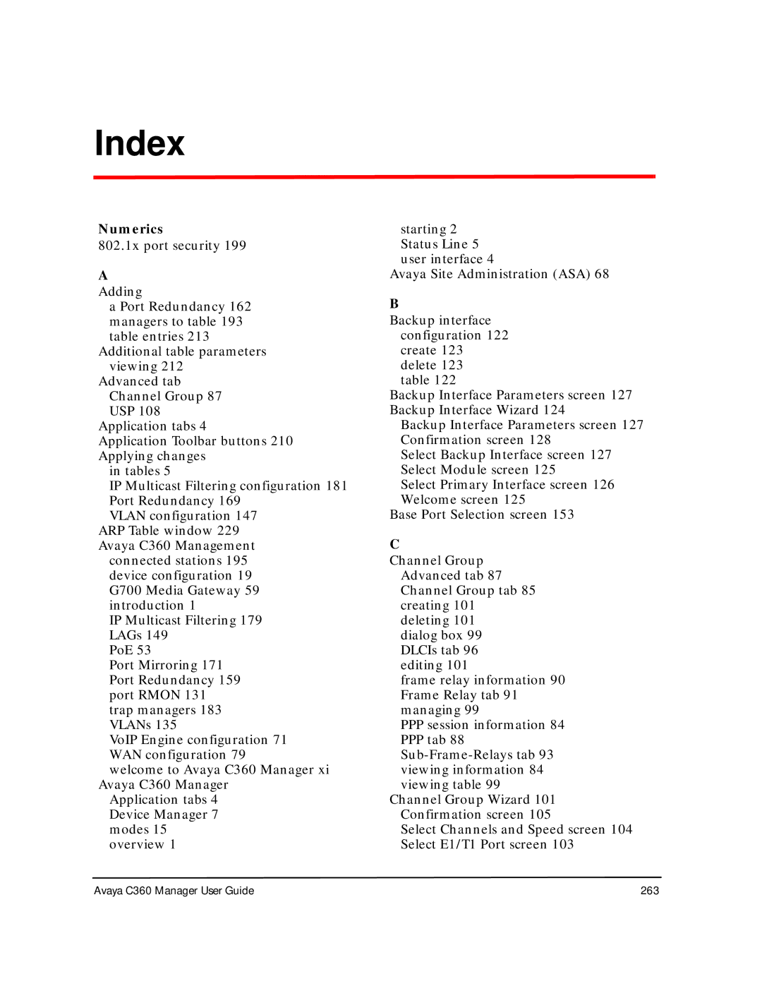 Avaya C360 manual Index, Numerics 