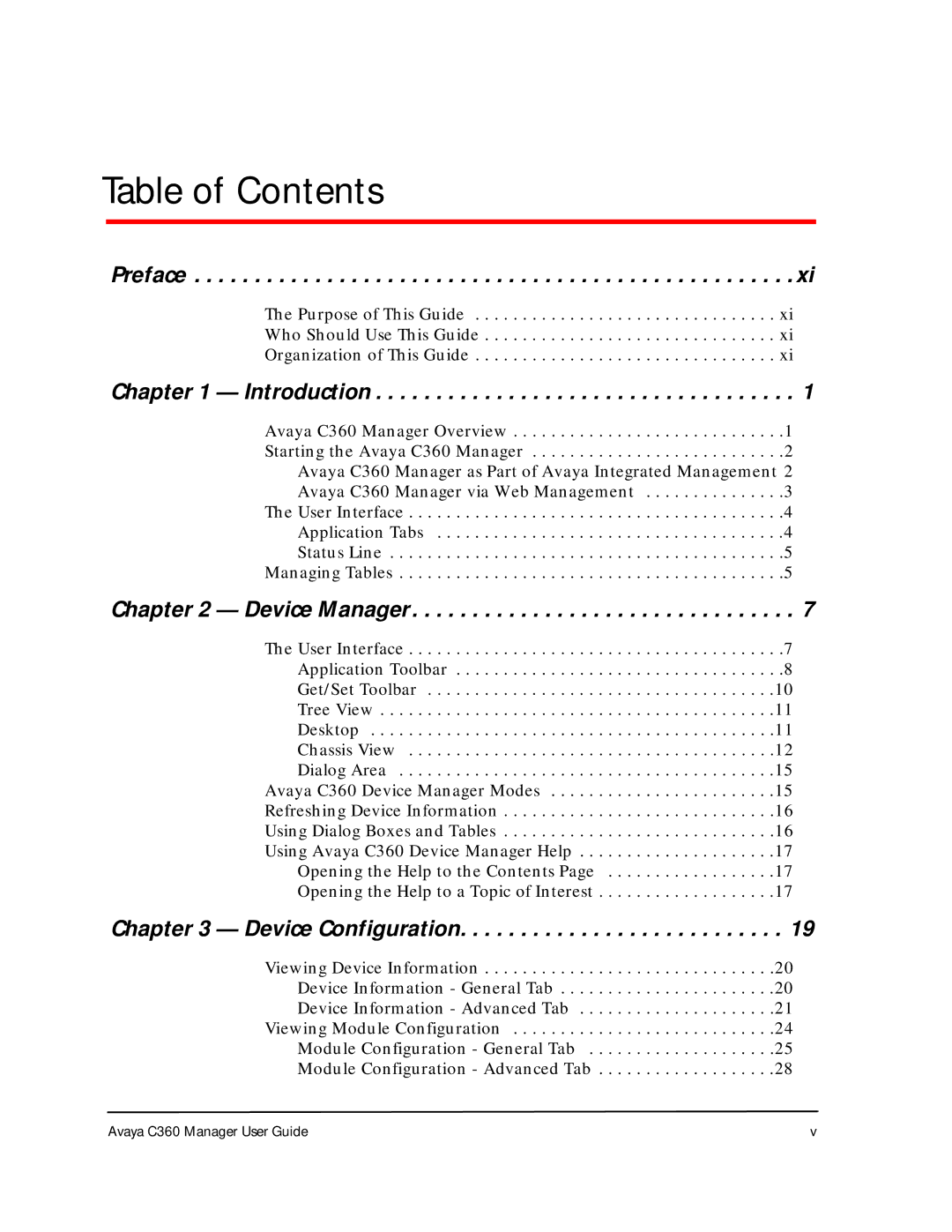 Avaya C360 manual Table of Contents 