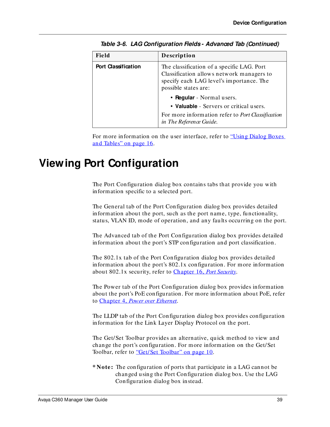 Avaya C360 manual Viewing Port Configuration 