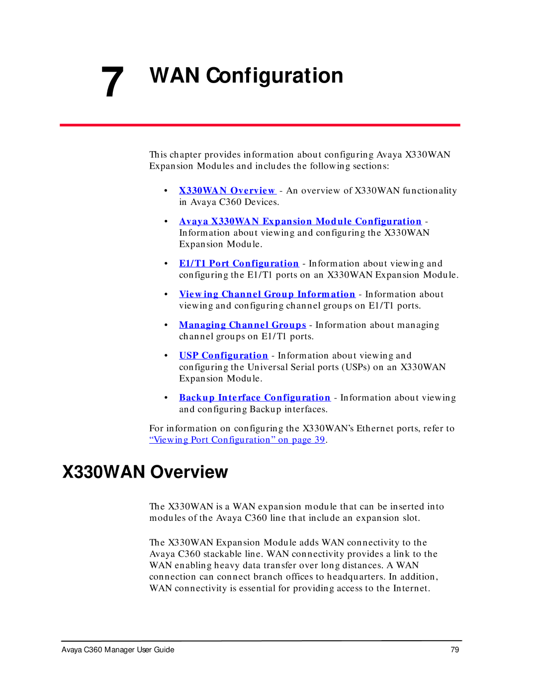 Avaya C360 manual WAN Configuration, X330WAN Overview 