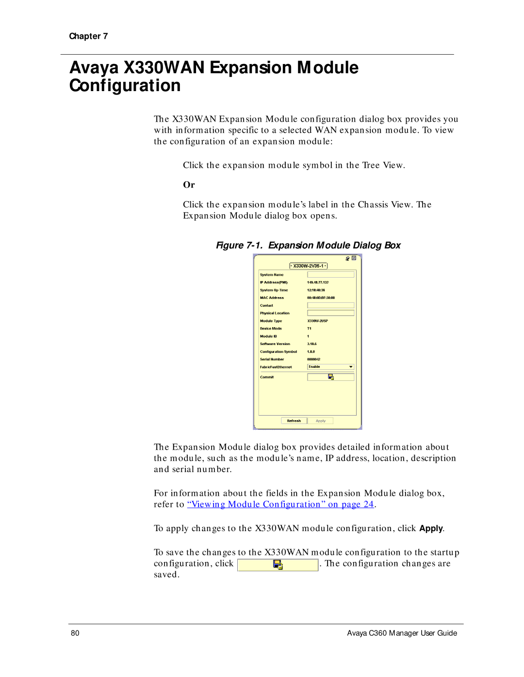 Avaya C360 manual Avaya X330WAN Expansion Module Configuration, Expansion Module Dialog Box 