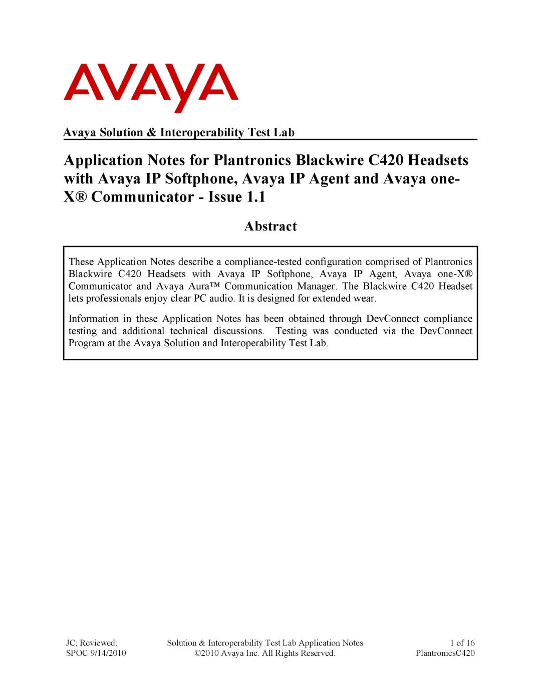 Avaya C420 manual Abstract 