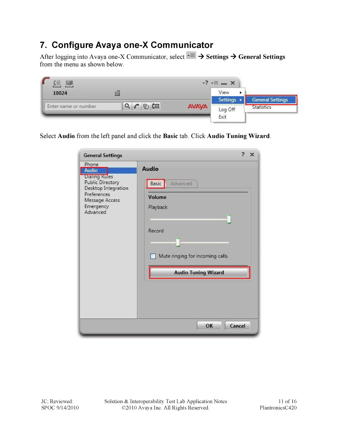 Avaya C420 manual Configure Avaya one-X Communicator 