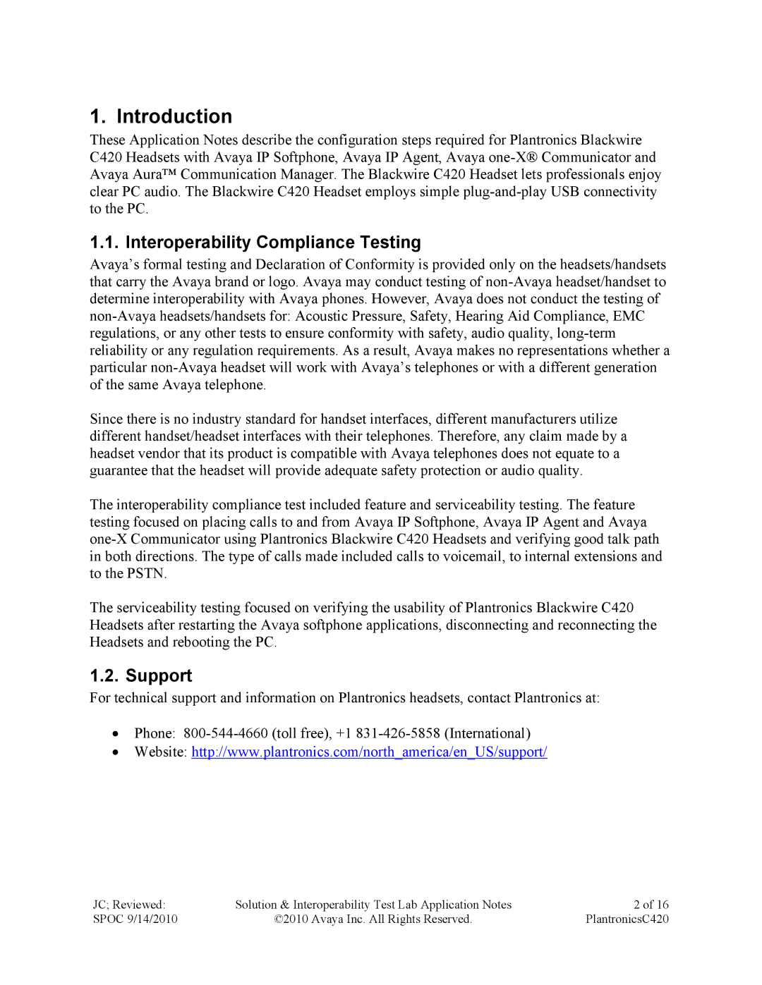 Avaya C420 manual Introduction, Interoperability Compliance Testing, Support 