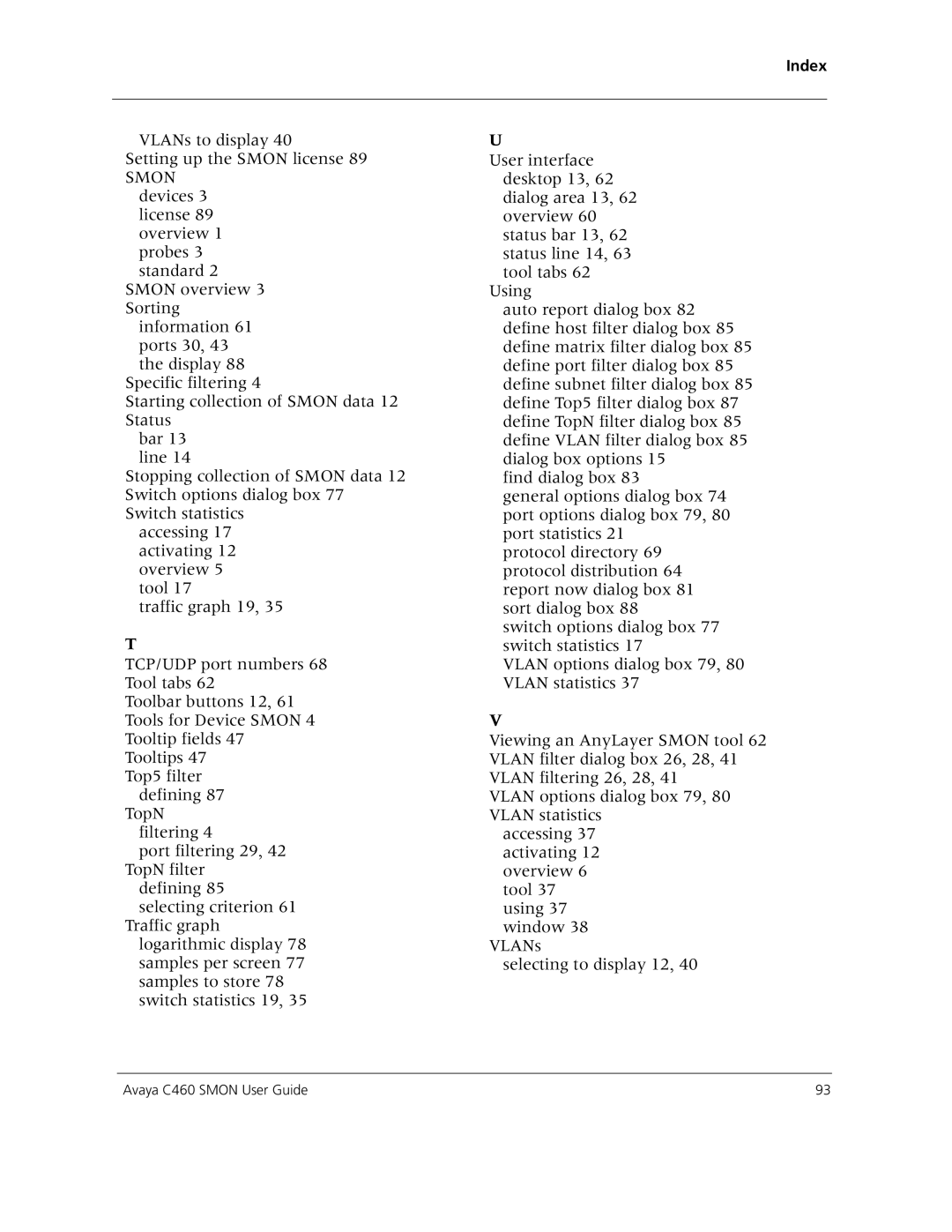 Avaya C460 SMON manual Index 