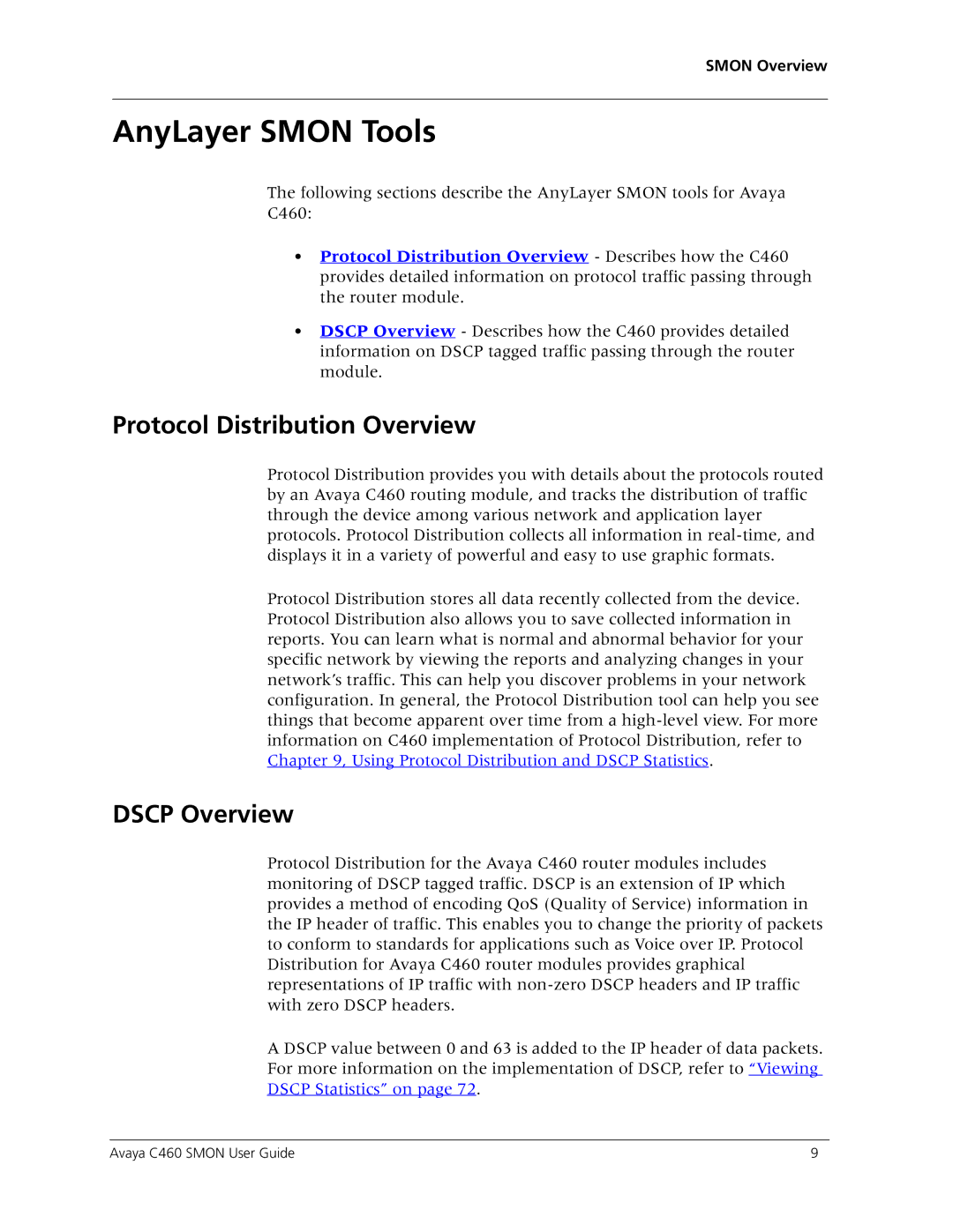 Avaya C460 SMON manual AnyLayer Smon Tools, Protocol Distribution Overview, Dscp Overview 