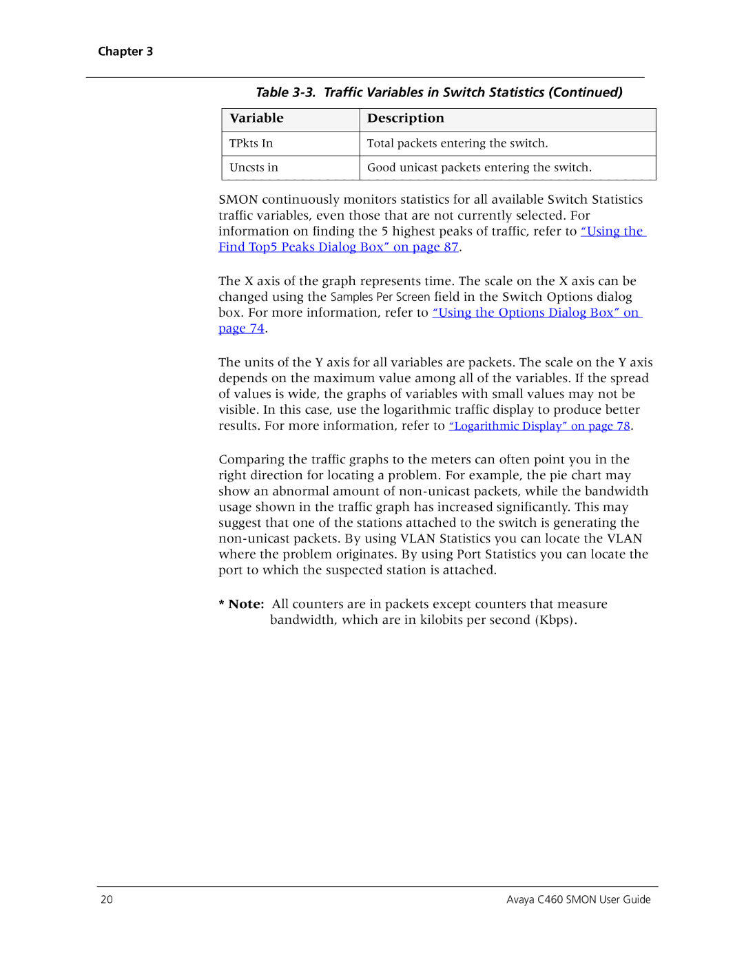 Avaya C460 SMON manual Traffic Variables in Switch Statistics 