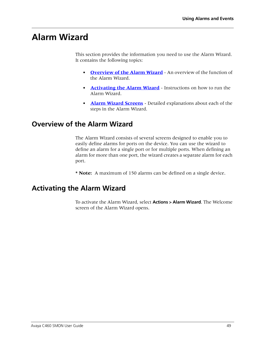 Avaya C460 SMON manual Overview of the Alarm Wizard, Activating the Alarm Wizard 