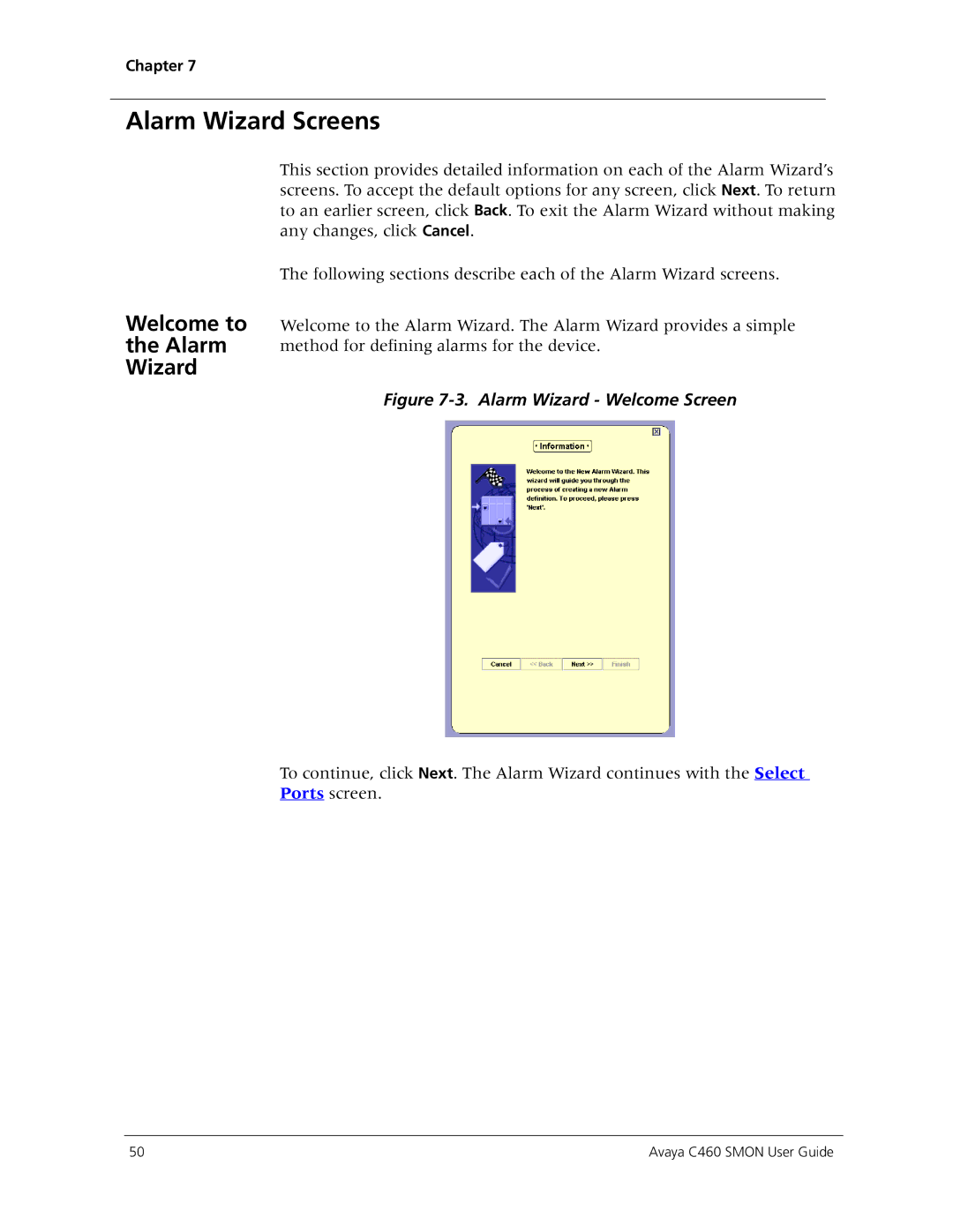 Avaya C460 SMON manual Alarm Wizard Screens, Welcome to the Alarm Wizard 