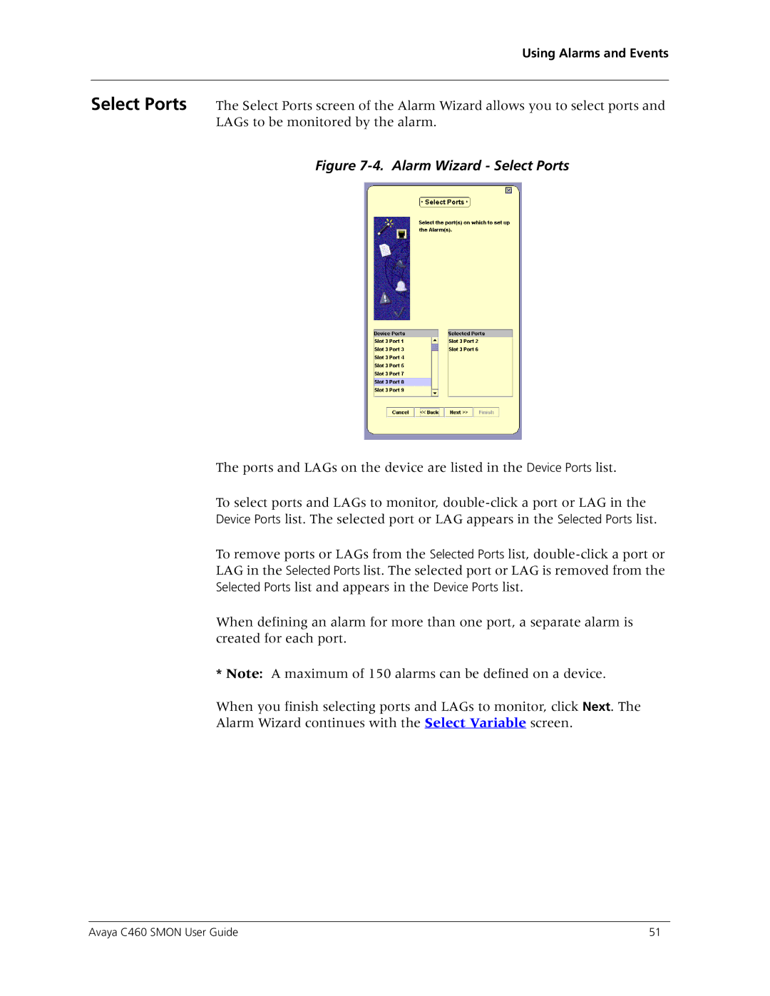 Avaya C460 SMON manual Alarm Wizard Select Ports 