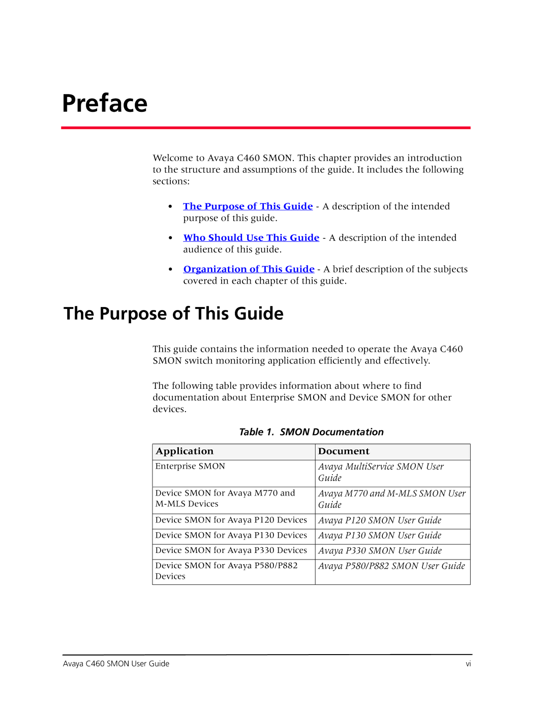 Avaya C460 SMON manual Preface, Purpose of This Guide, Smon Documentation 