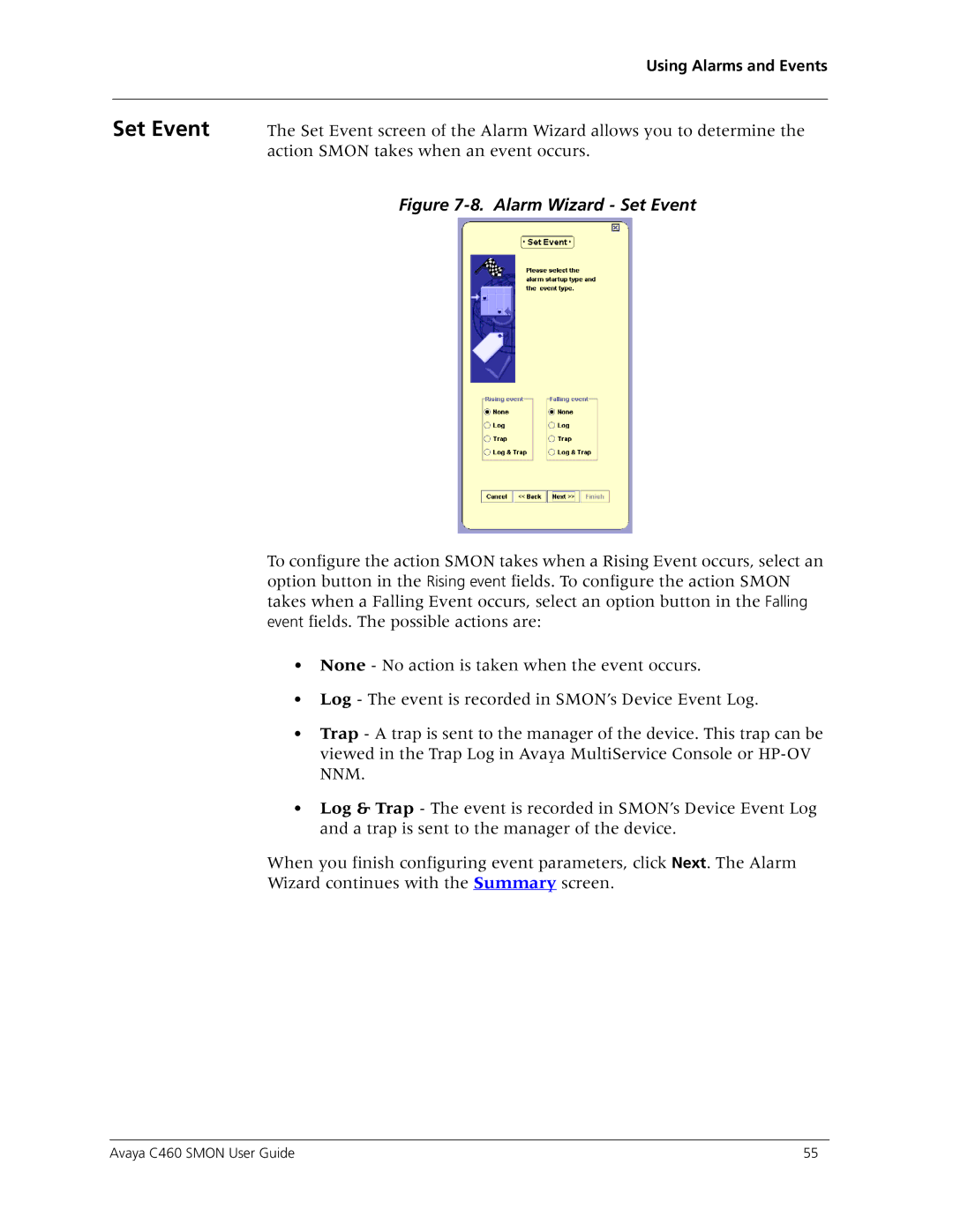 Avaya C460 SMON manual Alarm Wizard Set Event 