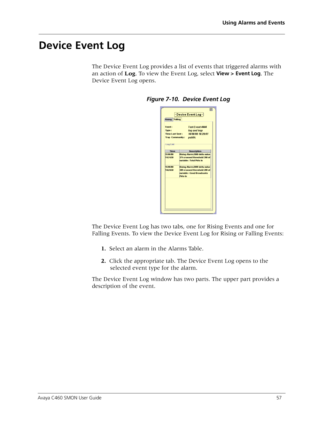 Avaya C460 SMON manual Device Event Log 