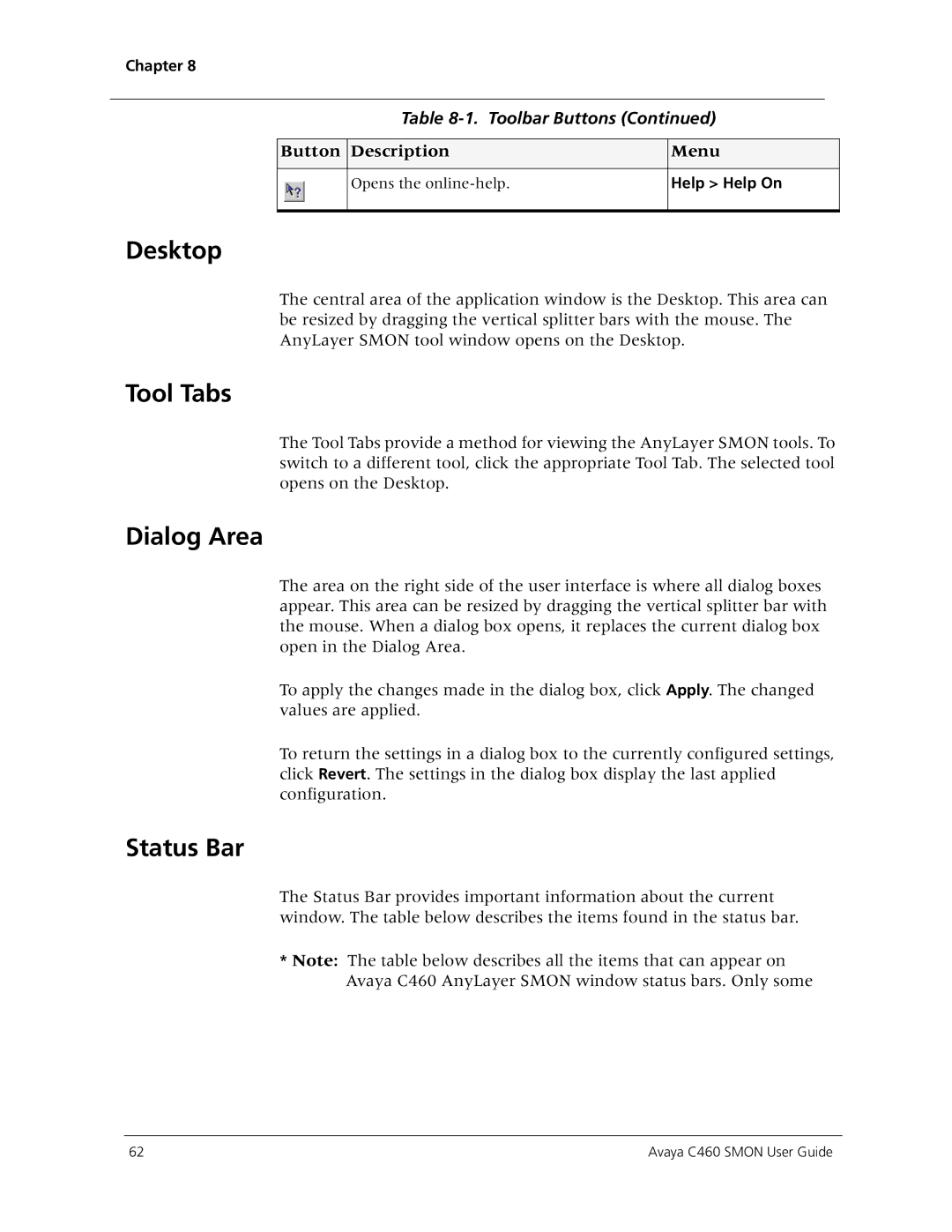 Avaya C460 SMON manual Desktop, Tool Tabs 